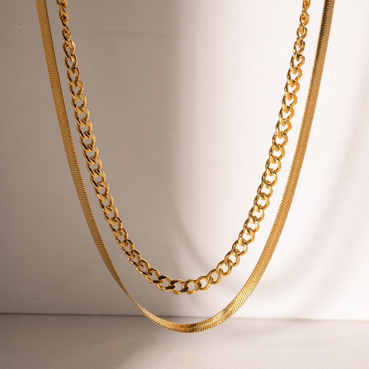 18K Gold - Plated Double Layered Necklace - Boss Lady Boutique