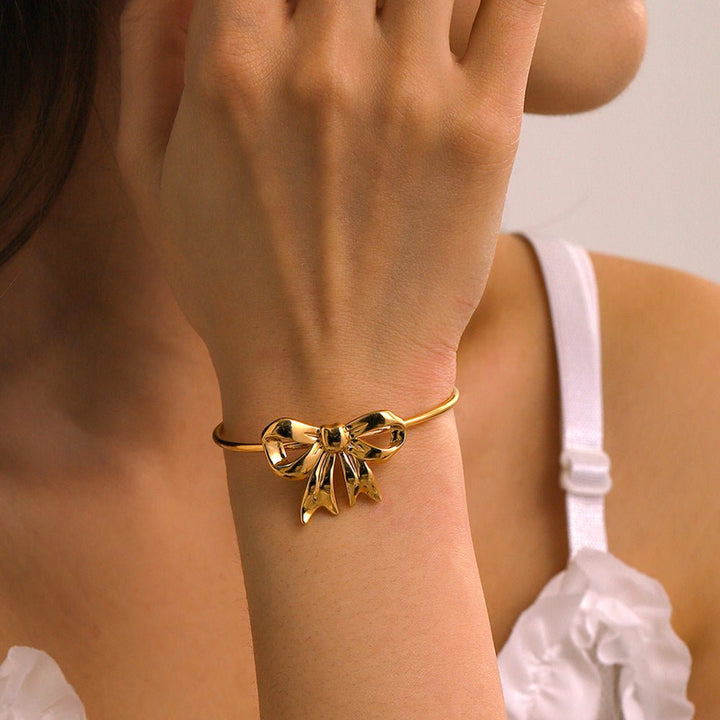 18K Gold - Plated Stainless Steel Bow Bracelet - Boss Lady Boutique