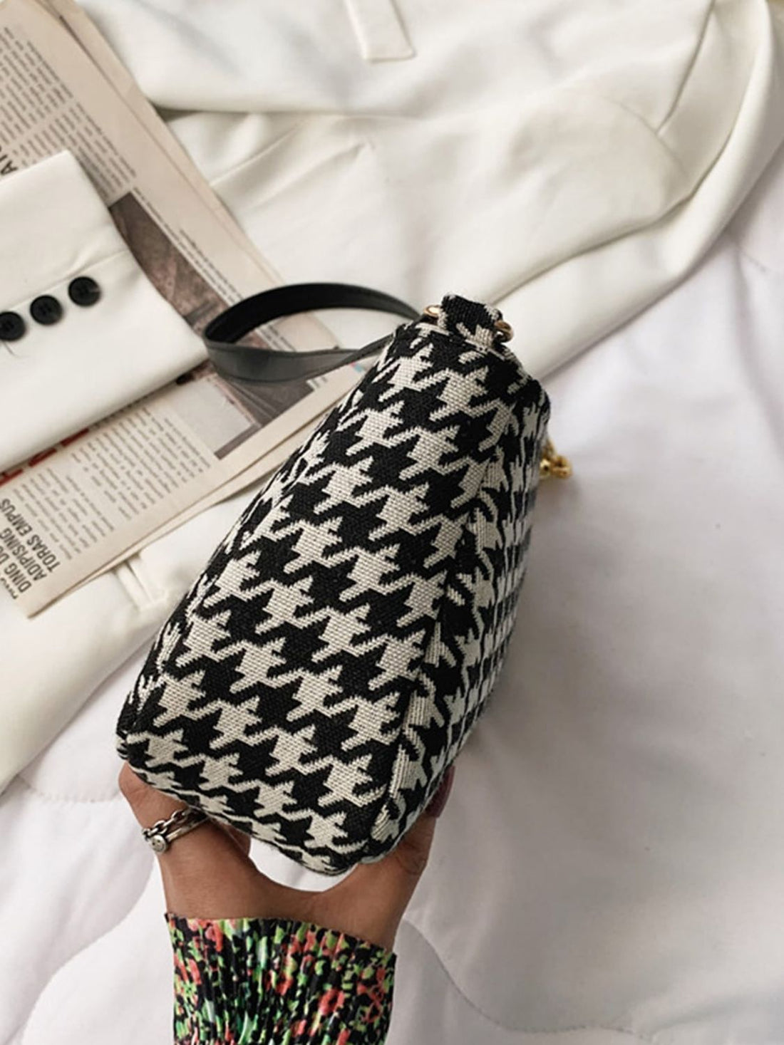 Houndstooth Polyester Handbag